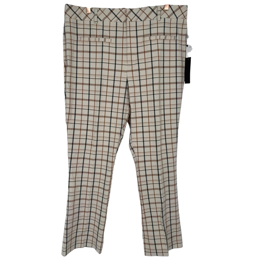 NWT Anthropologie Essential Collection Plaid Trouser Pants Ivory Check Size 16T
